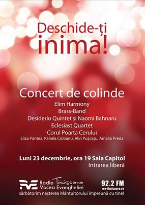 Concert de colinde in Sala Capitol, Filarmonica "Banatul", 23 Decembrie