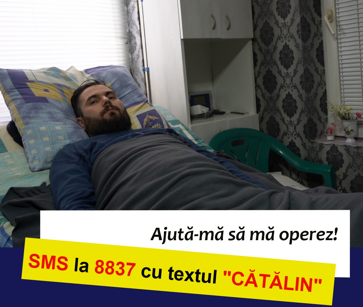 Catalin este paralizat complet la pat si are nevoie de transplant de celule stem. Donează 2 Euro prin SMS pentru Cătălin!